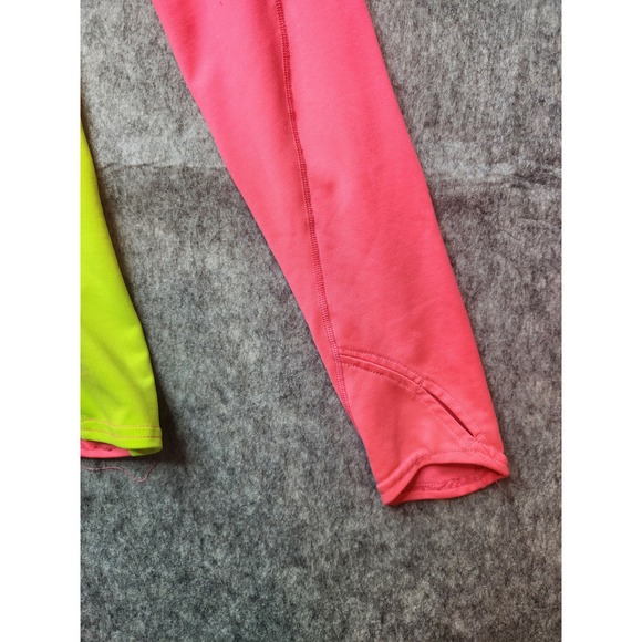 Brooks Womens Neon Pink Lime Green Quarter Zip Running Top Small Thumbholes - Picture 2 of 11